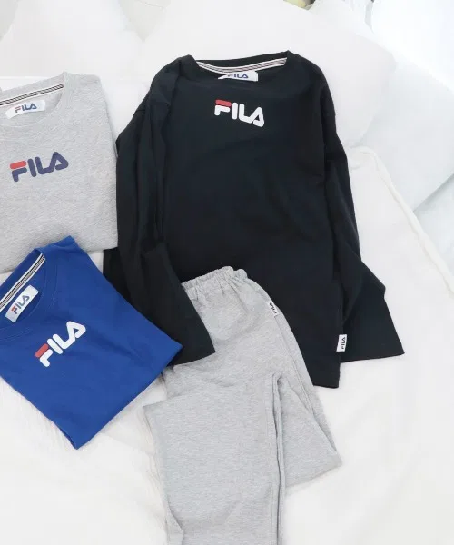 Комплект пижамы FILA для детей, длинный рукав, хлопок 100%, чёрный