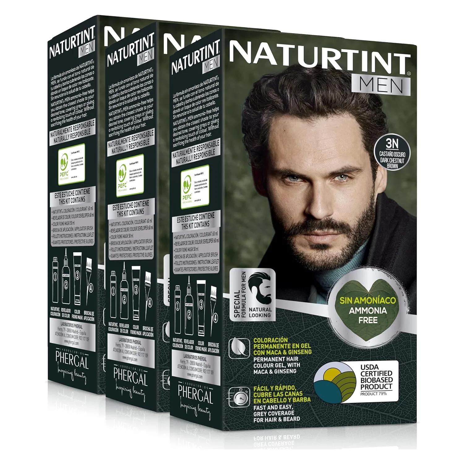 Мужская перманентная краска для волос без аммиака «Naturtint Men» Naturtint, 3N Dark Brown