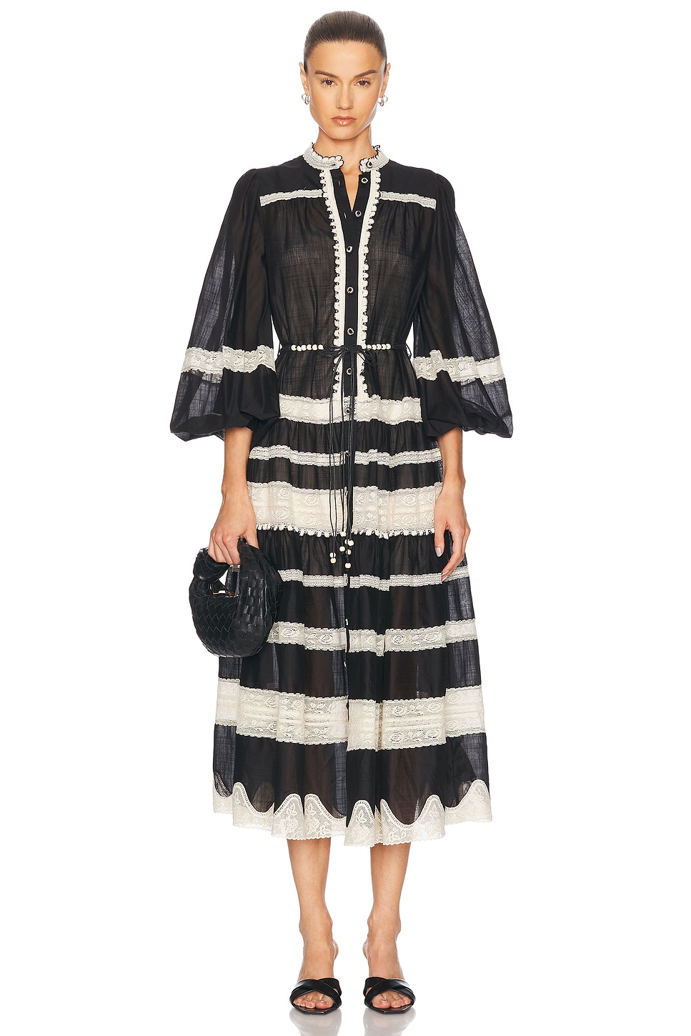 

Платье Rhiannon Lace Billow с кружевом Zimmermann, Black & Cream