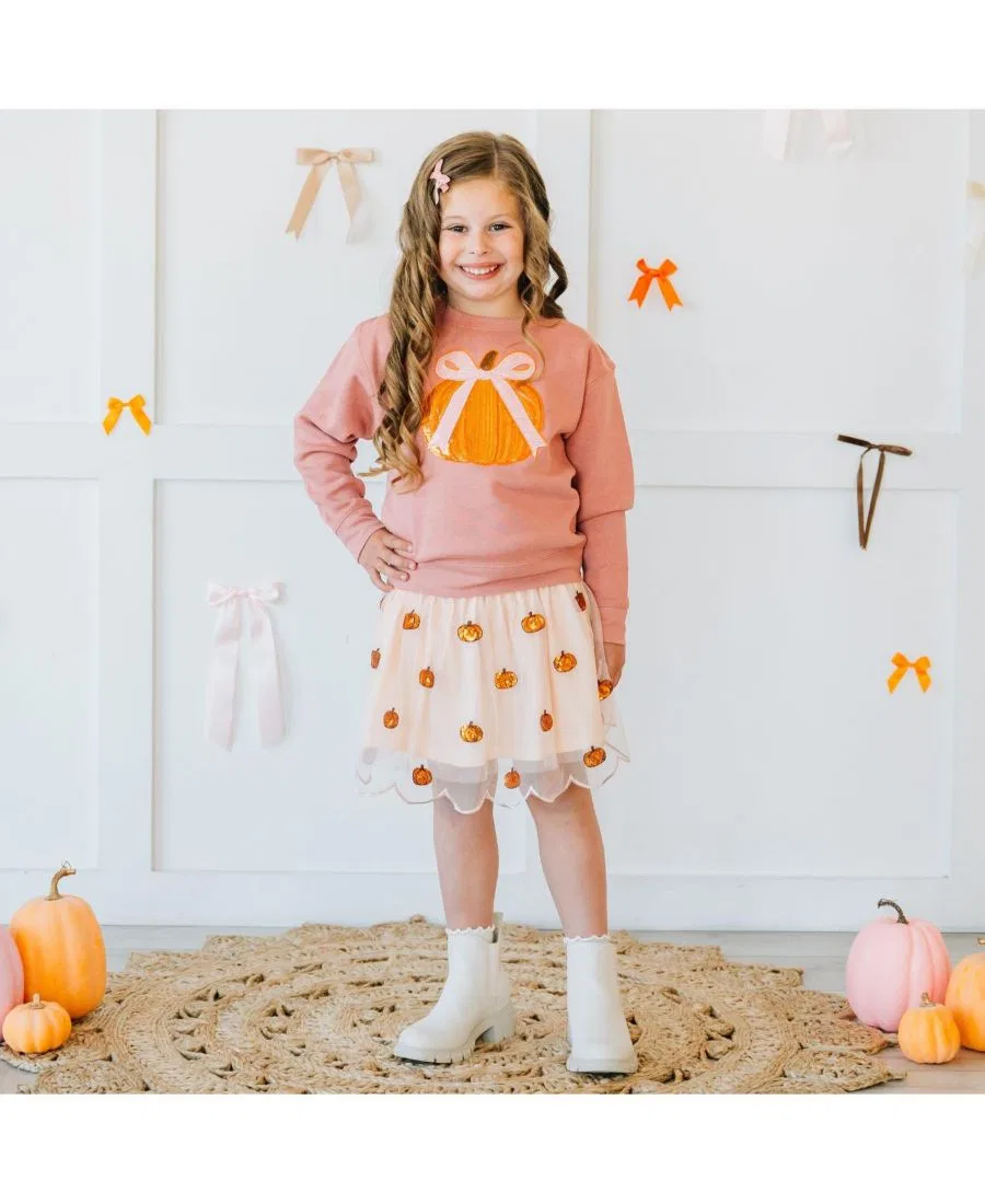 Детский свитшот с пайетками-тыквой Coquette Pumpkin Sequin Patch Sweatshirt Sweet Wink, Dusty Rose — фото 2