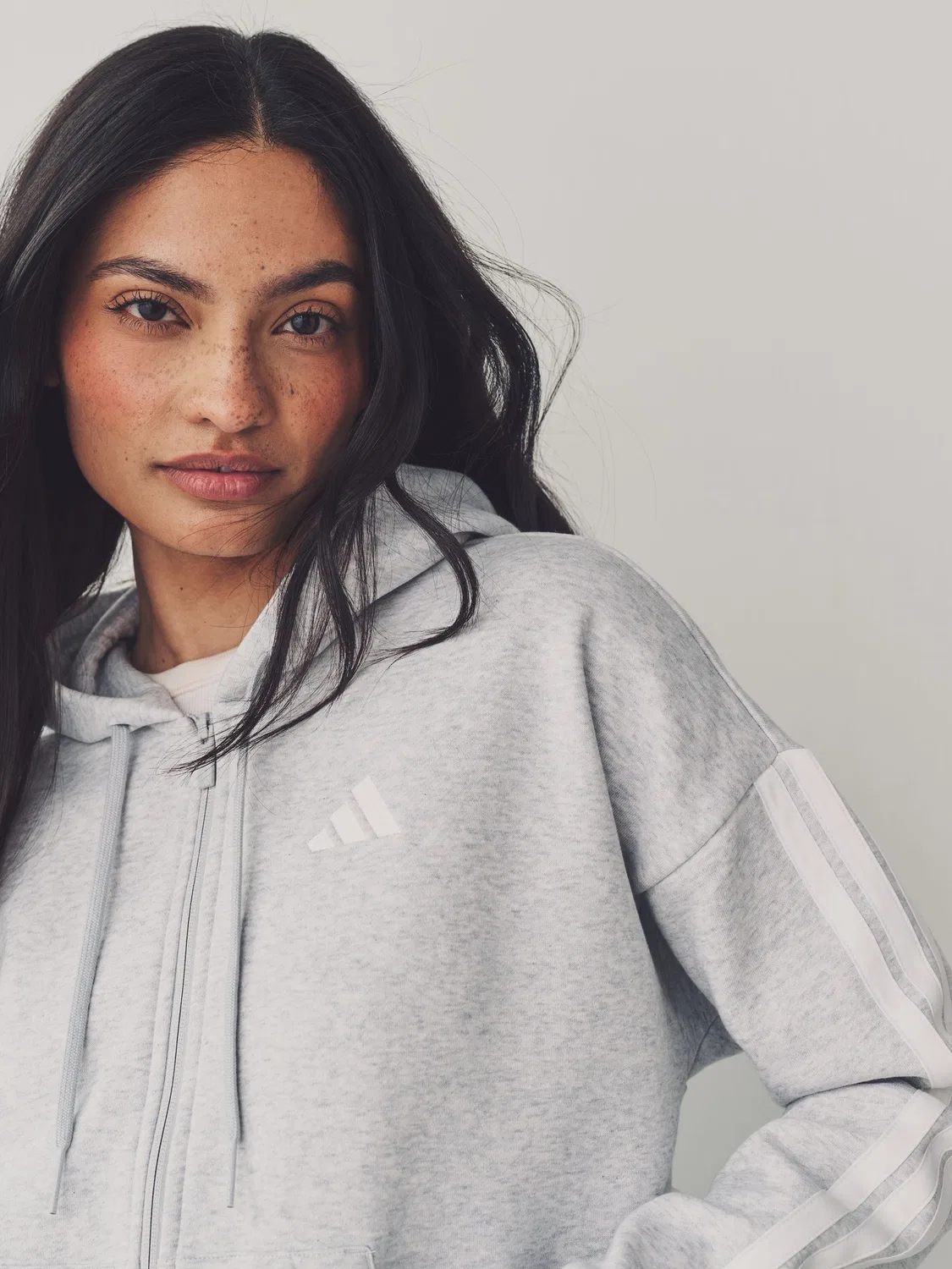 Худи на молнии, свободная посадка, Essentials 3-Stripes adidas, серый — фото 4