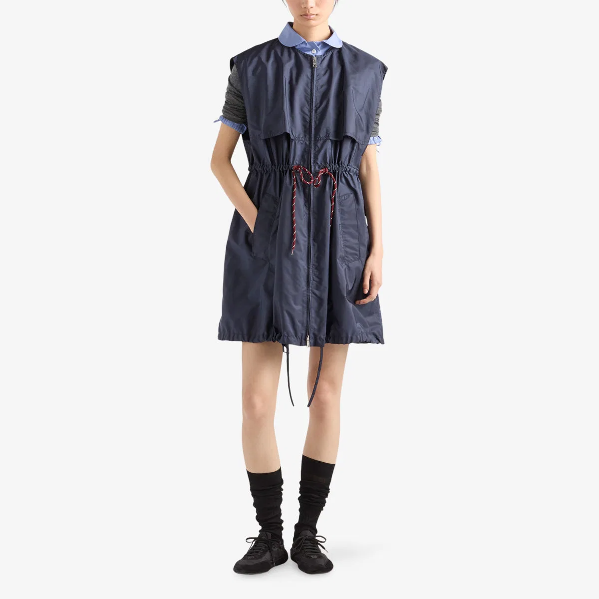 Легкое тканое мини-платье без рукавов из нейлона re-nylon Prada, синий — фото 2