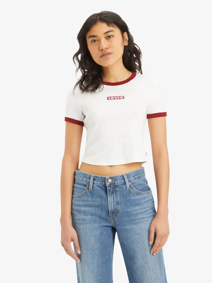 Женская укороченная футболка с логотипом Levi's, White/Red