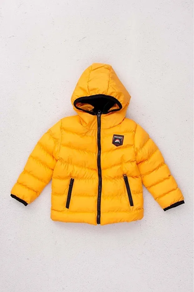 Детское пальто для мальчиков с принтом Fleece inside hooded zipper closure boy's coat Wakawakakidsstore, Yellow