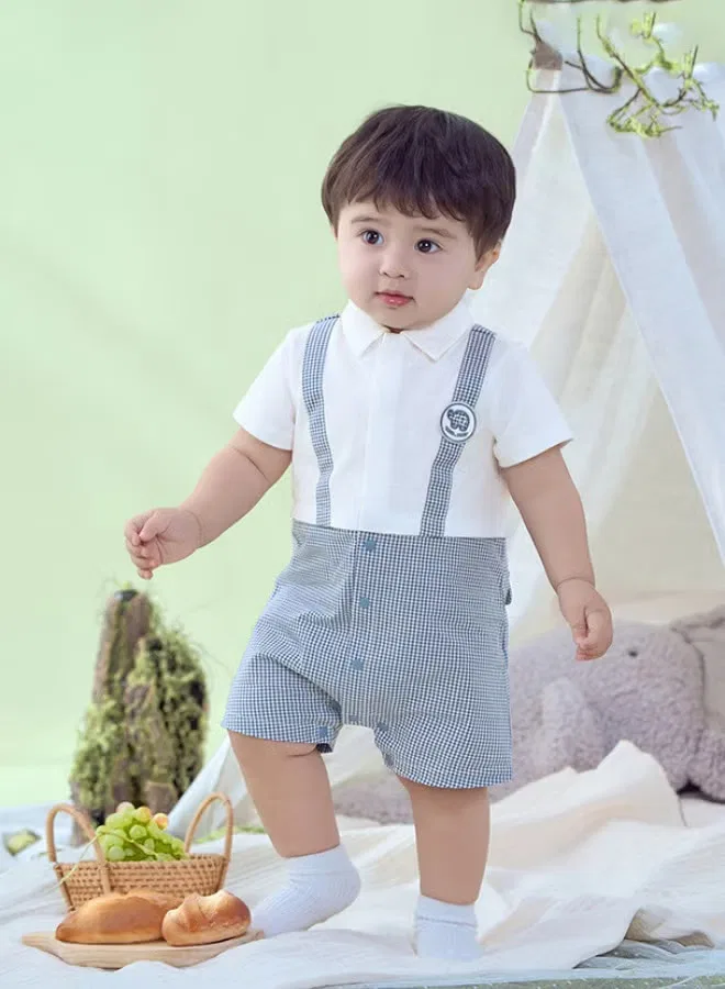 Боди-комбинезон с имитацией рубашки и подтяжек, модель Faux Suspenders, Dave & Bella, синий