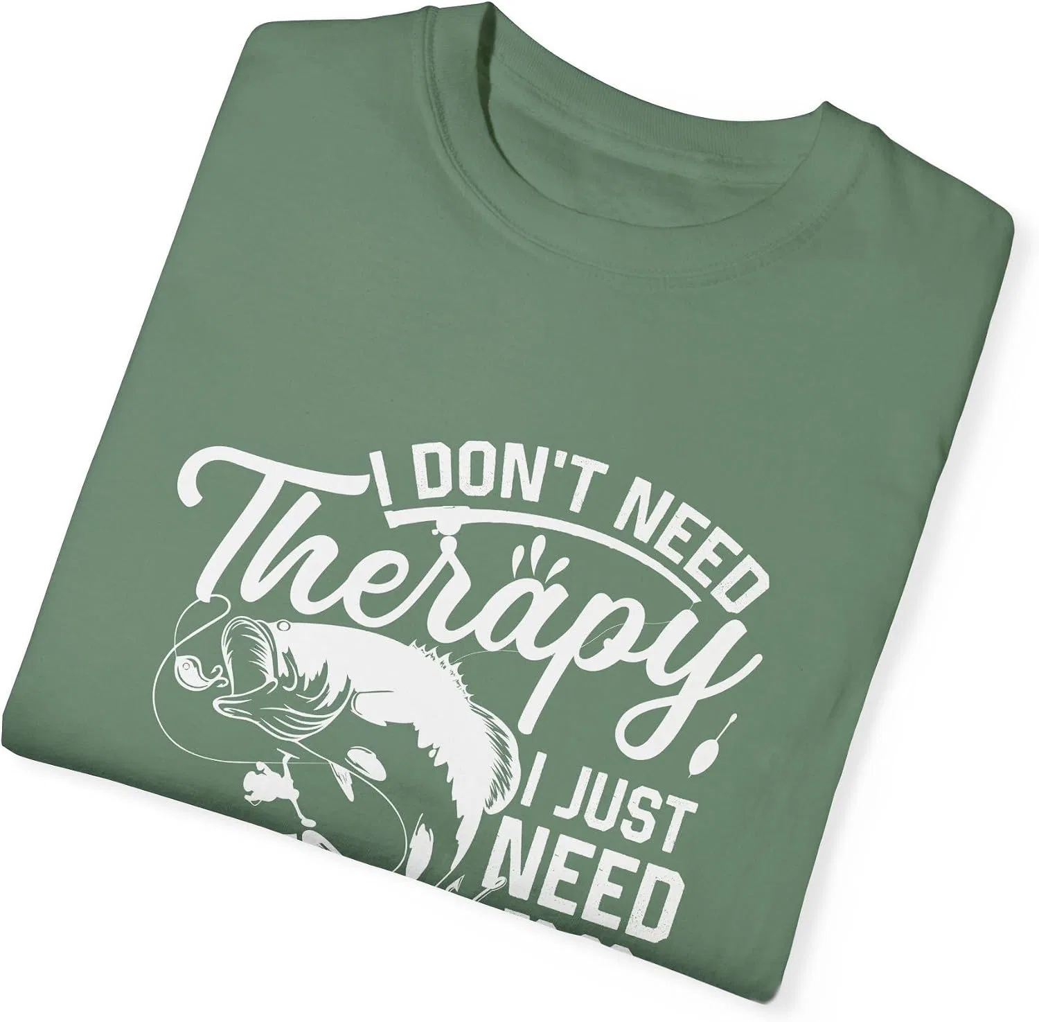 Футболка с принтом I Don't Need Therapy, I Just Need to Go Fishing Comfort Colors 1717, Light Green — фото 3