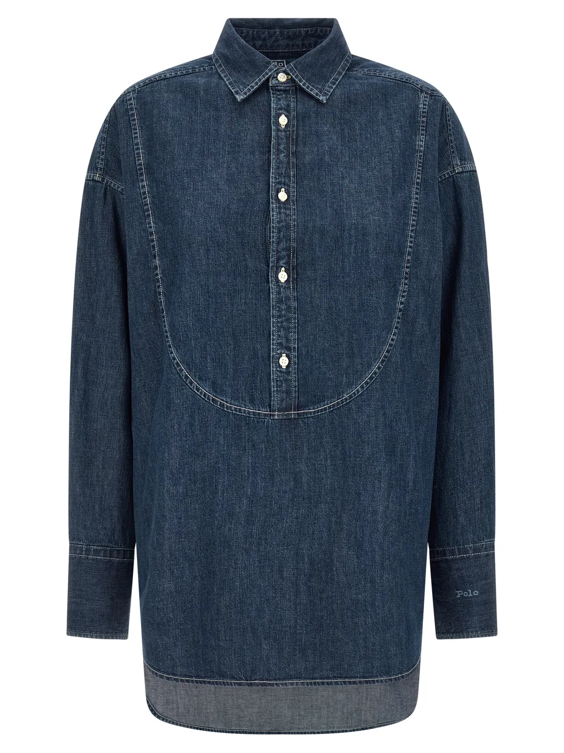 Женская хлопковая блуза с контрастной строчкой Polo Ralph Lauren, Blue