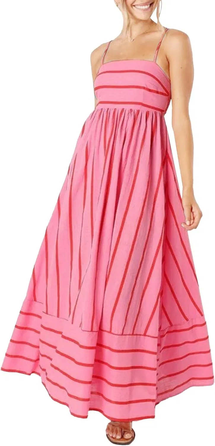 Женское A-line платье с полосками, Pink