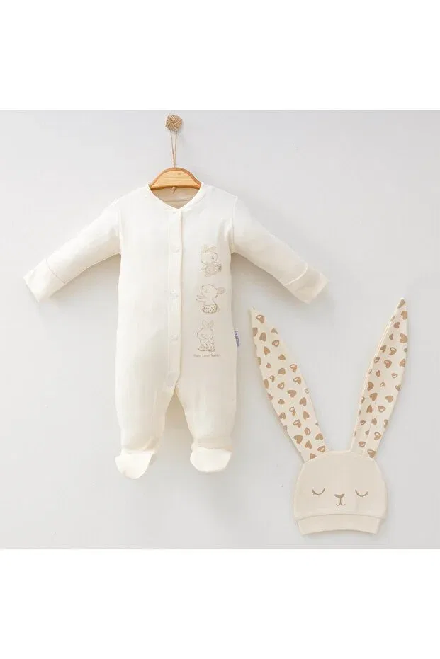 Детское боди-комбинезон для девочек с принтом Cute Rabbit Ears Printed Baby Romper Set Babylim, Beige