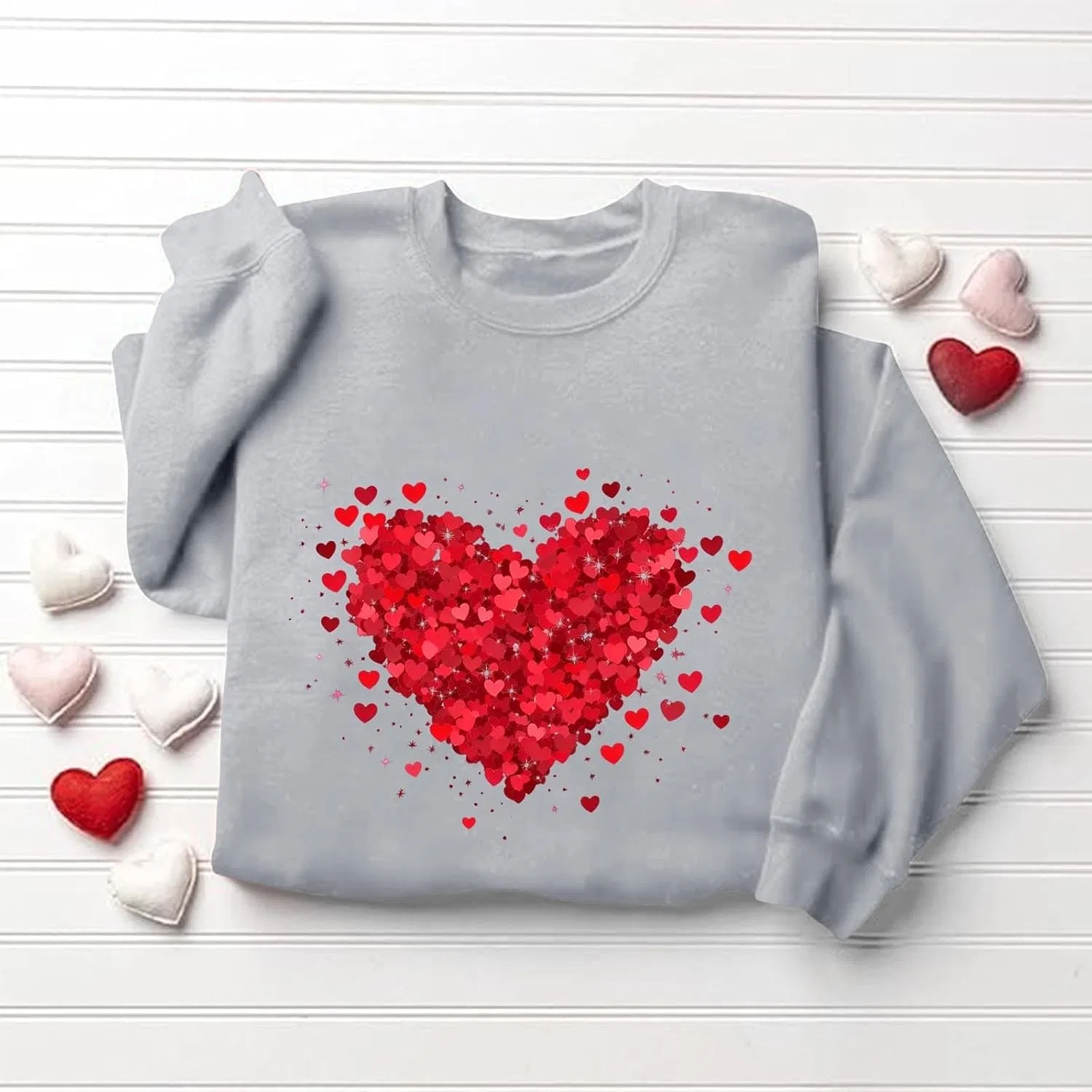 Женский свитшот с принтом Valentine Heart, серый — фото 3