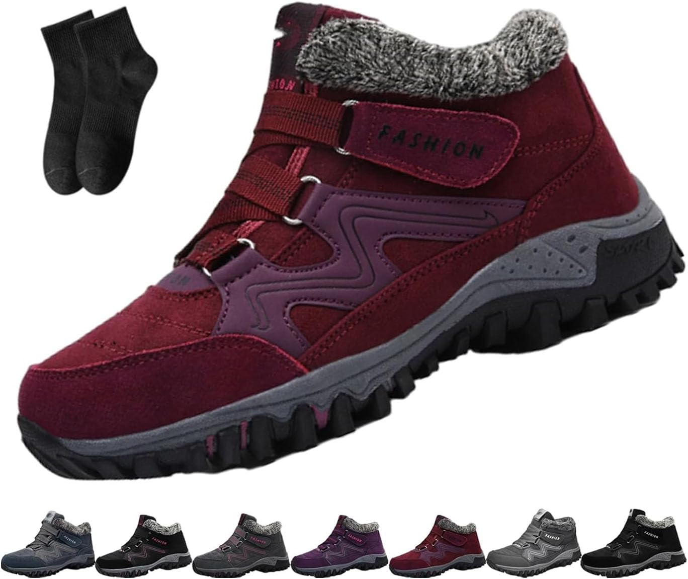 

Зимние теплые ботинки для женщин/мужчин, женские зимние ортопедические водонепроницаемые ботинки с плюшевой подкладкой, утолщенные, с мехом, для прогулок и походов на открытом воздухе Noworfewer, красный