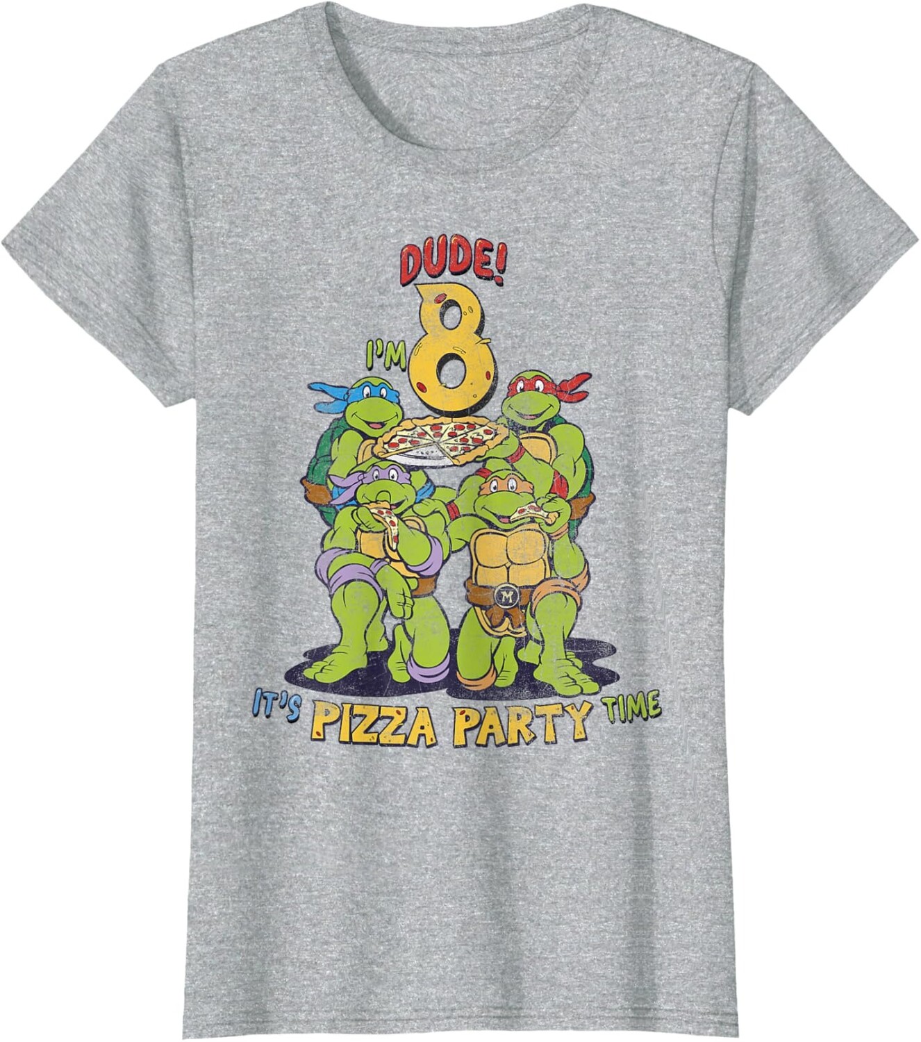 

Женская футболка Teenage Mutant Ninja Turtles I'm 8 Dude Pizza Birthday Party, серый вереск