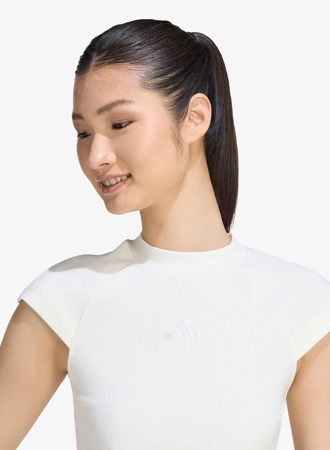 Футболка облегающая Small Logo Rib Adidas, белый — фото 3