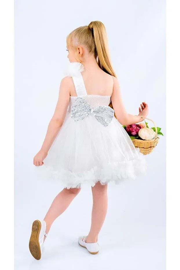 Детское платье для девочек без рукавов One-Shoulder girl's evening dress Mnk Baby&Kids, White — фото 4