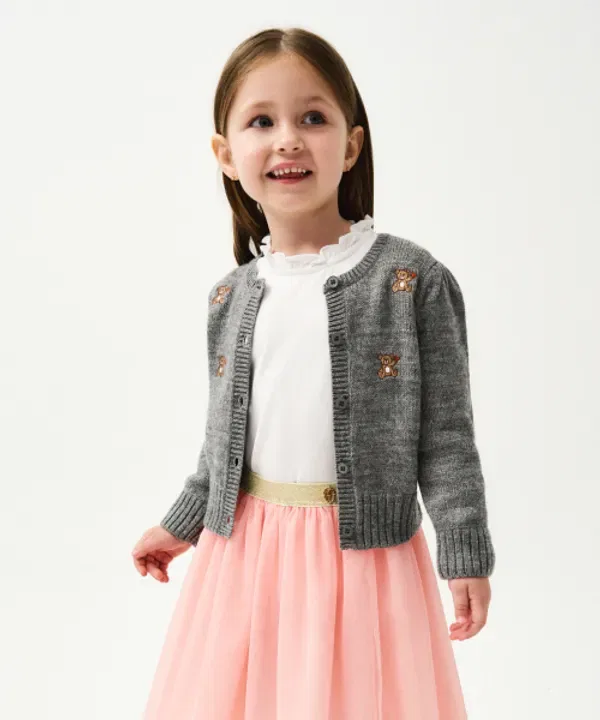 Кардиган детский с вышивкой медведя, Marithé Kids, heather gray — фото 2