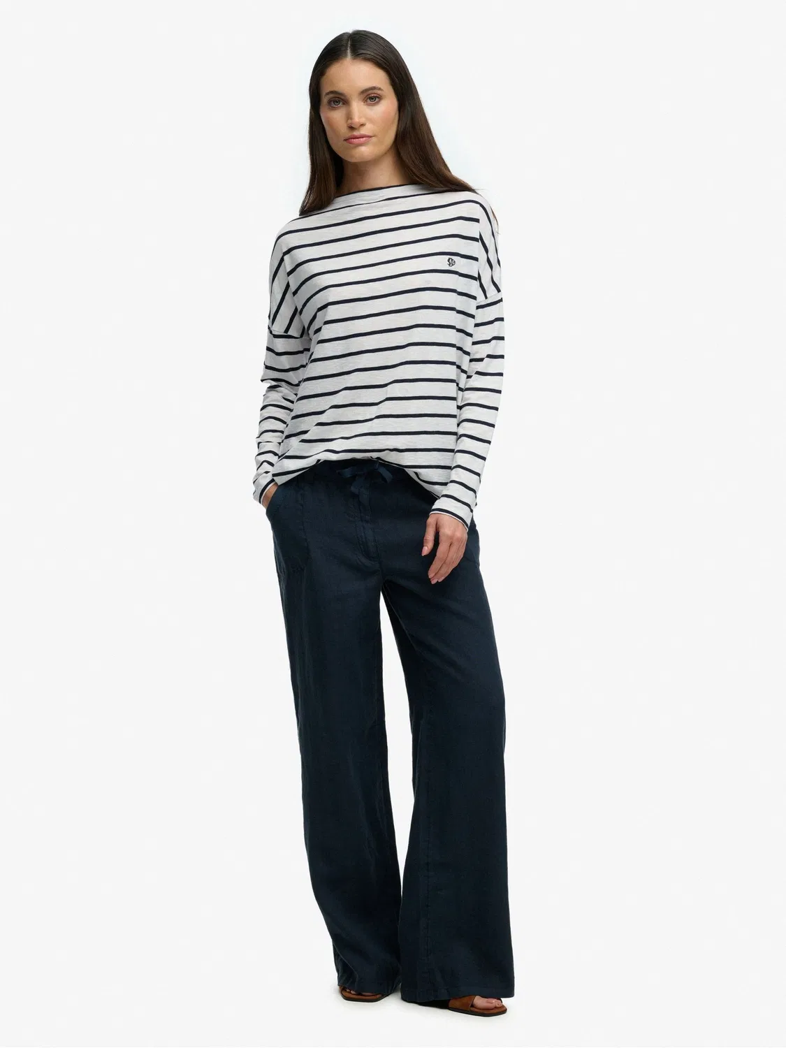Топ с логотипом Superdry, Boat Neck, White Stripe — фото 4