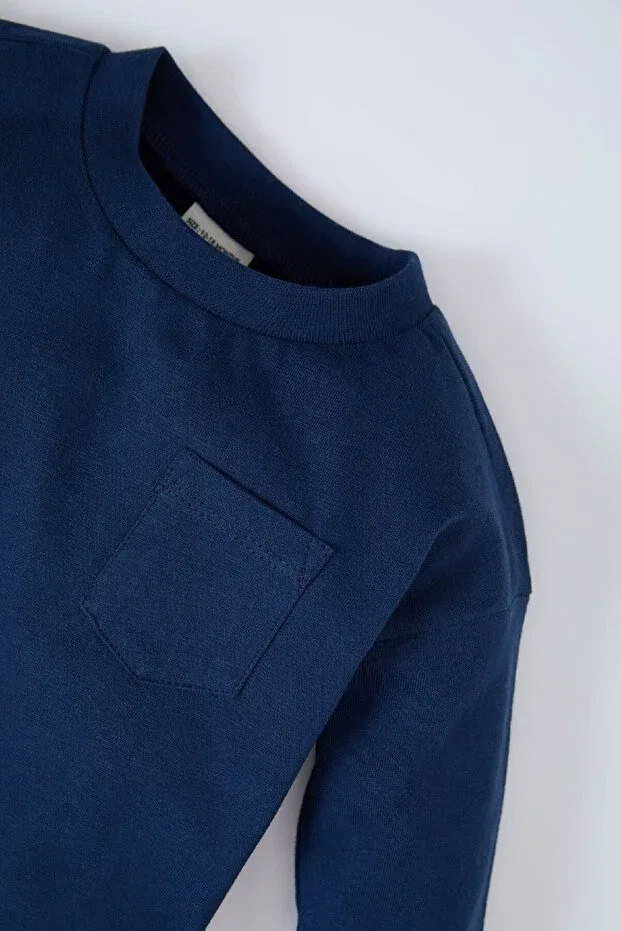 Детская футболка для мальчиков с длинным рукавом Basics Defacto, Navy Blue-Nv241 — фото 2