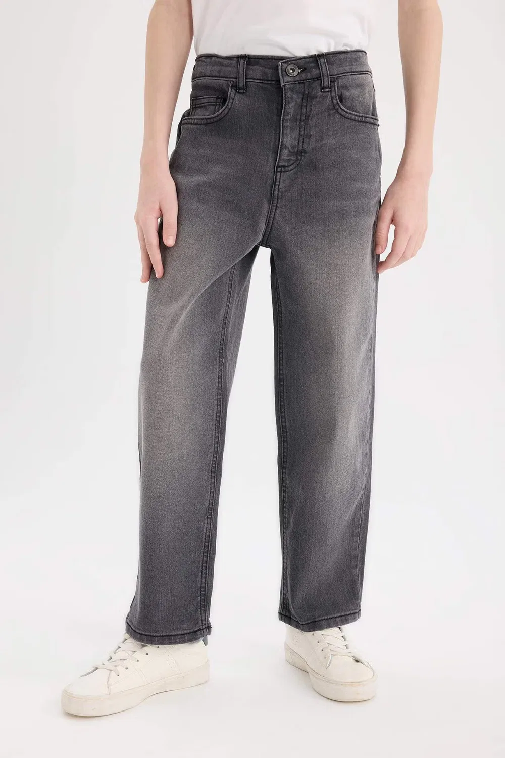 Джинсы свободного кроя прямые Boy Loose Fit Straight Leg Defacto, серый — фото 4