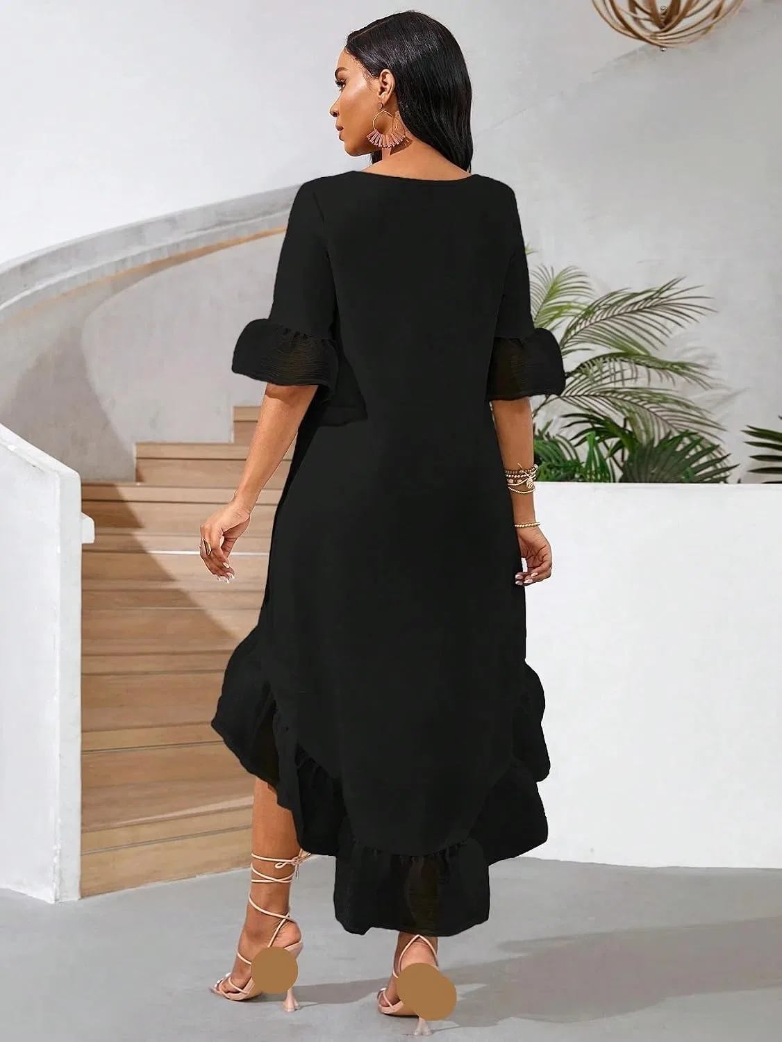 Женское свободное платье с воланами Smock Dress, Black — фото 3