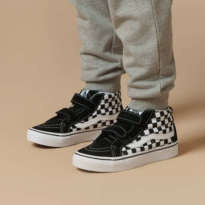 Детские кеды для скейтбординга с принтом в клетку Sk8-Mid Reissue V Vans, Black White — фото 4