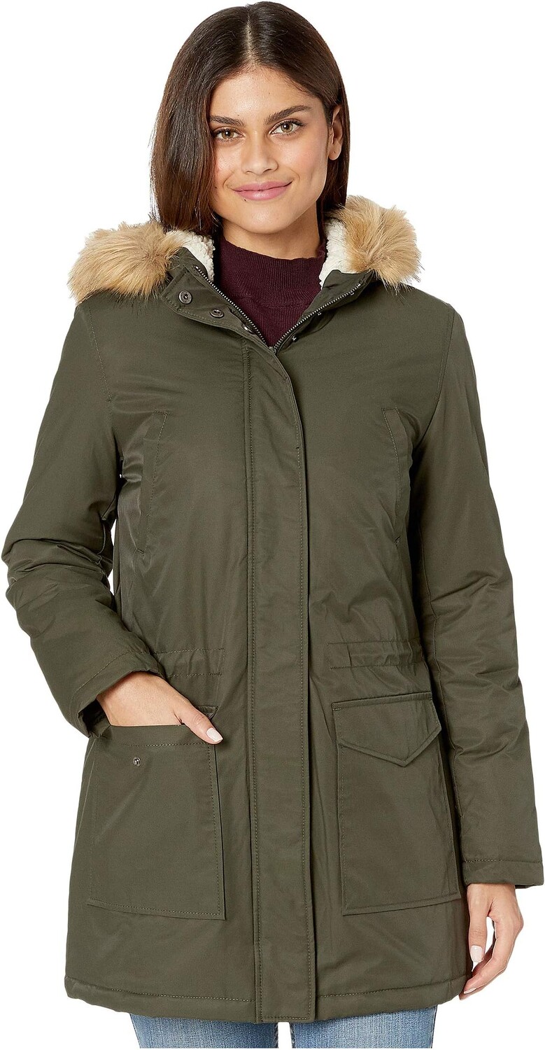 

Парка Levi's Coated Cotton Parka with Sherpa and Faux Fur Hood, цвет Army Green