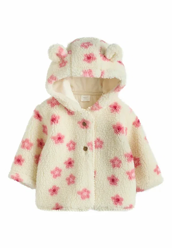 Куртка флисовая Regular fit - borg hooded baby jacket Next ecru and pink floral, розовый