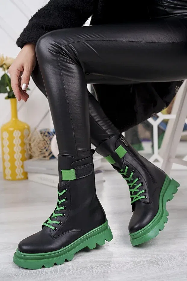 Детские ботинки для девочек с коротким каблуком Ramer, Black Green — фото 3