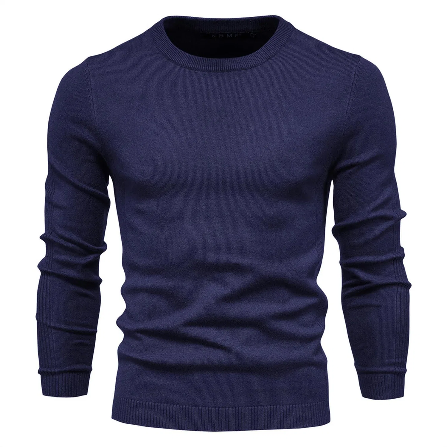 Мужской свитер с воротником-стойкой, однотонный, Navy-XL, Dark Blue Crew Neck