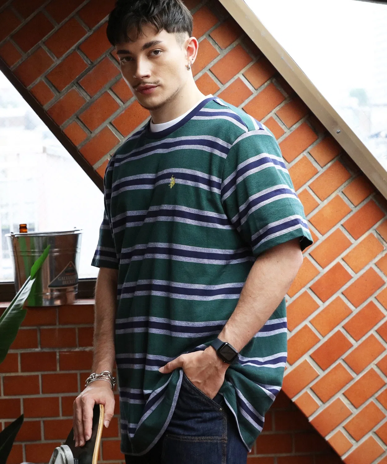 Мужская футболка с длинным рукавомYD BIRDEYE STRIPE JERSEY SS T-SHIRT U.S. POLO ASSN., Green — фото 3