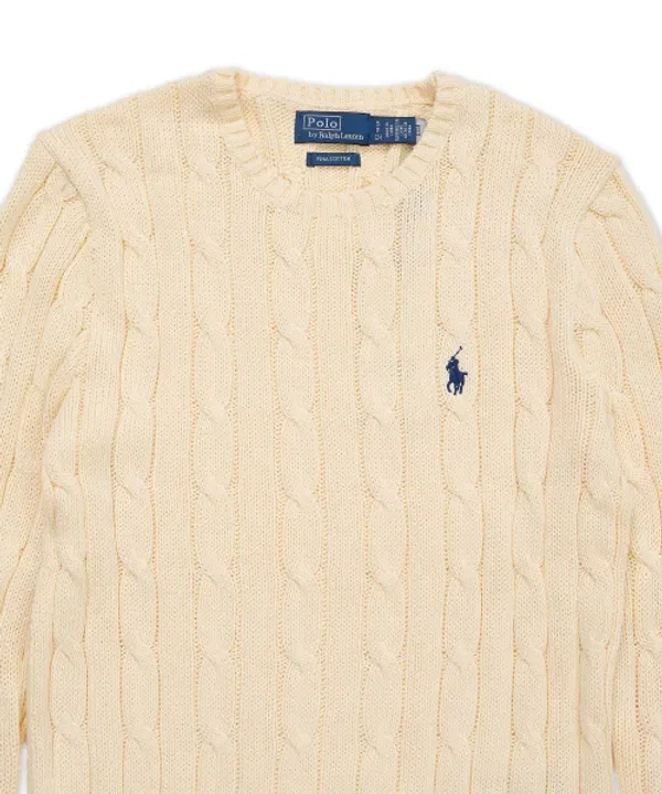 Свитер с V-образным вырезом, кейбл-вязаный, хлопковый, Polo Ralph Lauren, натуральный — фото 3