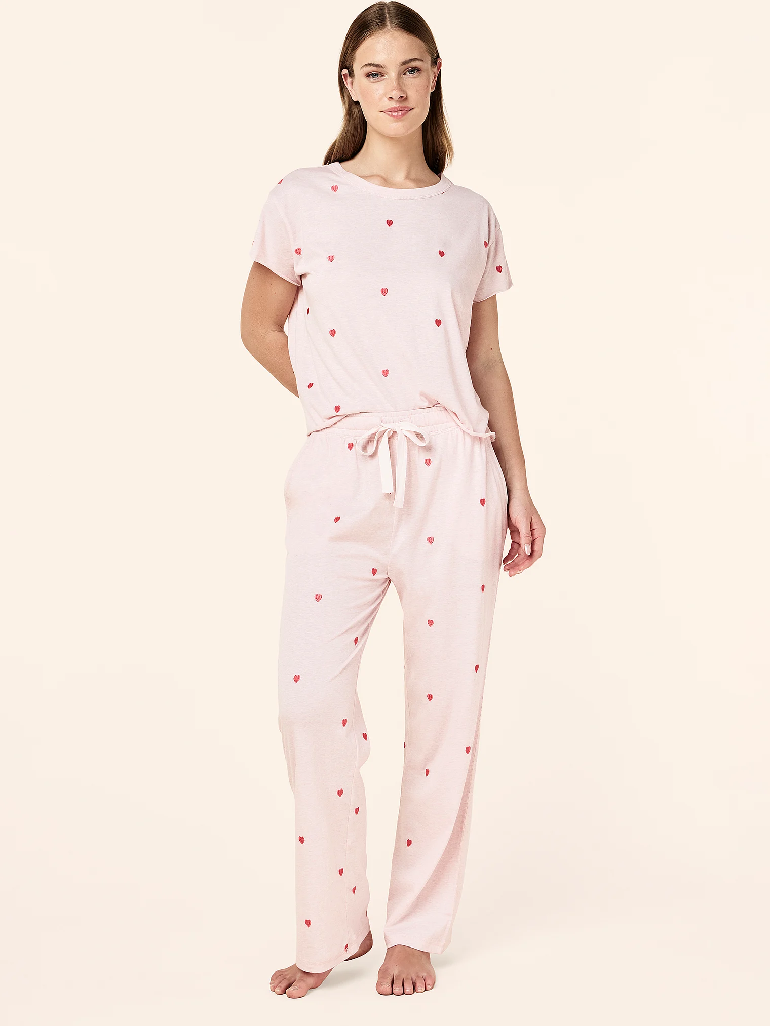 

Комплект футболка и брюки Victoria's Secret Papinelle Jada Hearts Cotton Boxy, розовый