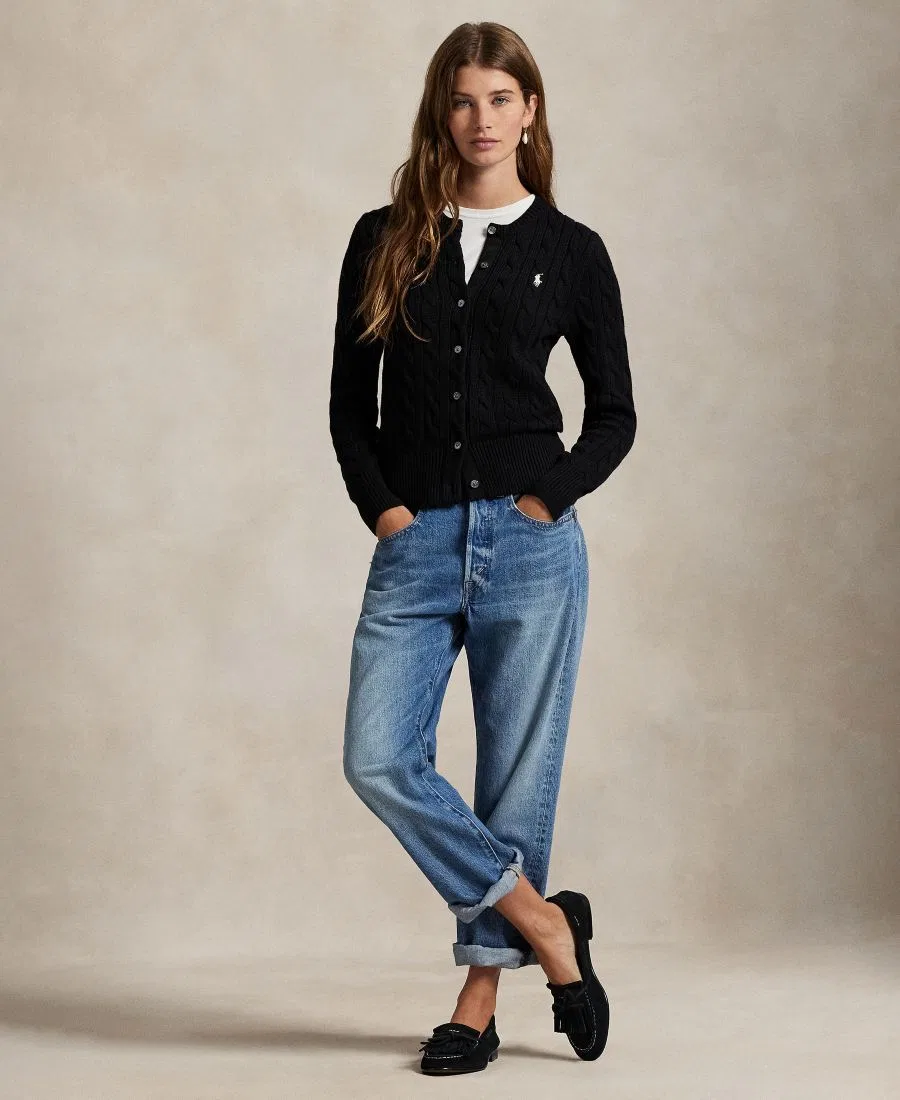 Кардиган с воротником-хомутом из хлопка с косами Polo Ralph Lauren, Polo Black — фото 2