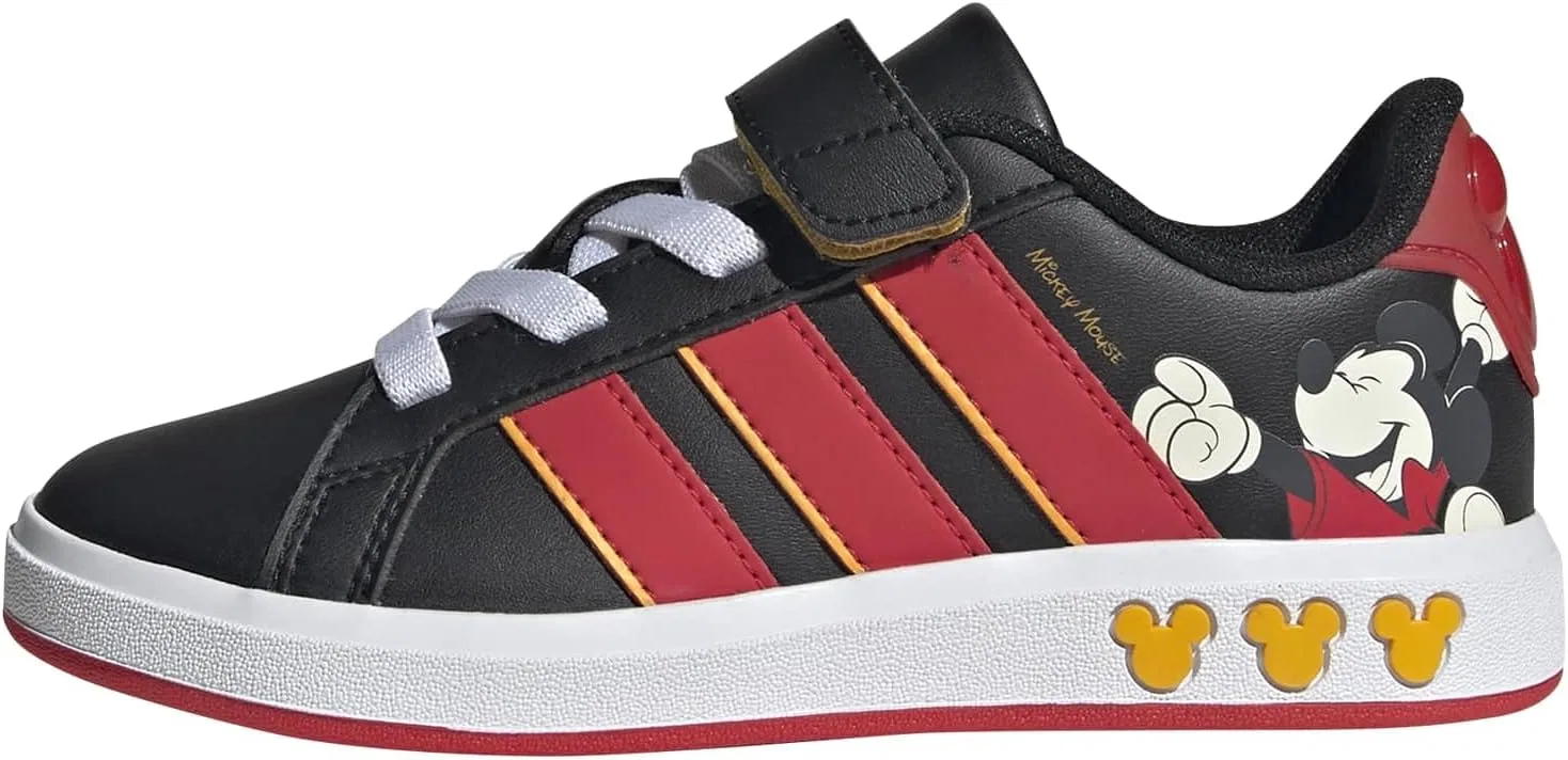 Детские кроссовки для мальчиков с принтом Marvel Avengers Grand Court adidas, Black/Pure Ruby/Crew Yellow/Mickey Mouse