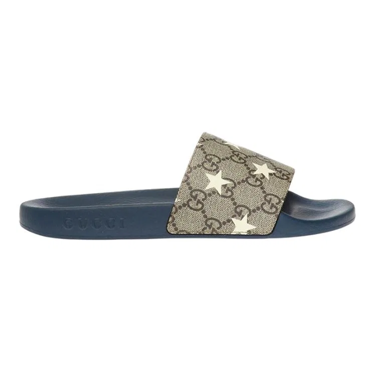 Детские шлепанцы из синтетической кожи с принтом, модель GUCCI, Brown Blue — фото 3