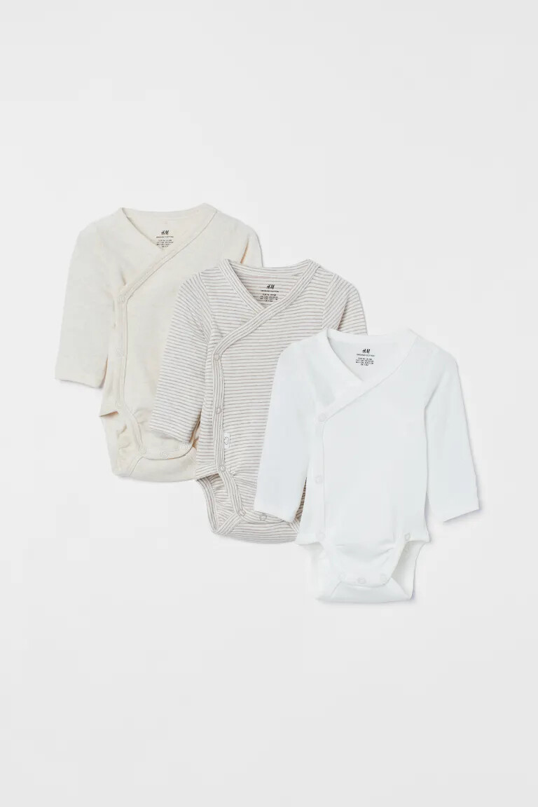 Комплект из 3 боди с длинными рукавами H&M, светло-бежевый/полосатый — фото 4