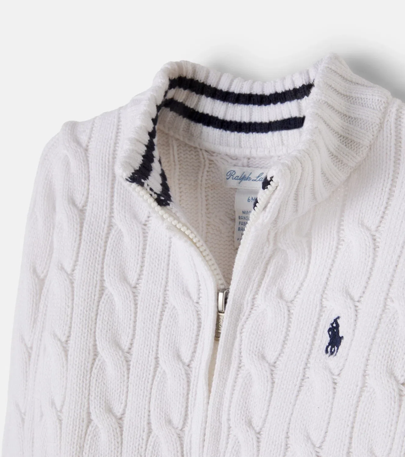 Вязаный кардиган на молнии из хлопка Polo Ralph Lauren Kids, белый — фото 4
