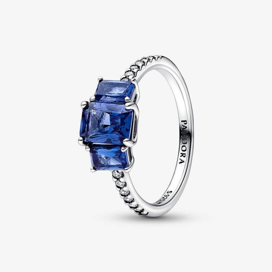 

Кольцо Pandora Timeless Blue Rectangular Three Stone Sparkling, серебро/синий