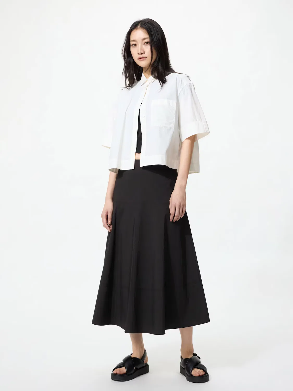 Юбка Uniqlo, юбка из хлопка и нейлона, черный — фото 2