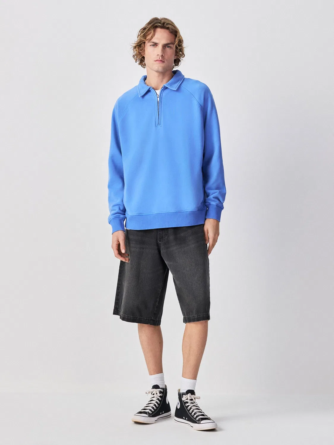 Свитшот с четверть-застежкой, Heavyweight Washed Next, Синий — фото 2