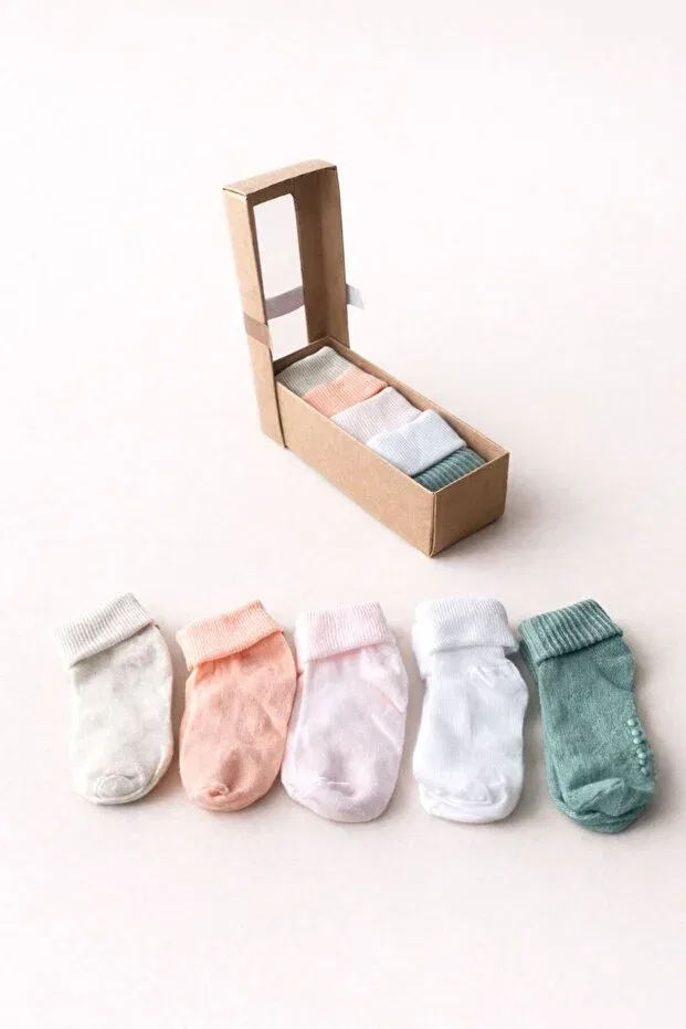 Детские носки хлопковые 5 пар Organic cotton 5-piece boxed premium, baby & kids socks, socket socks Numix Baby Kids, Pink, White, Green, Ecru, Powder