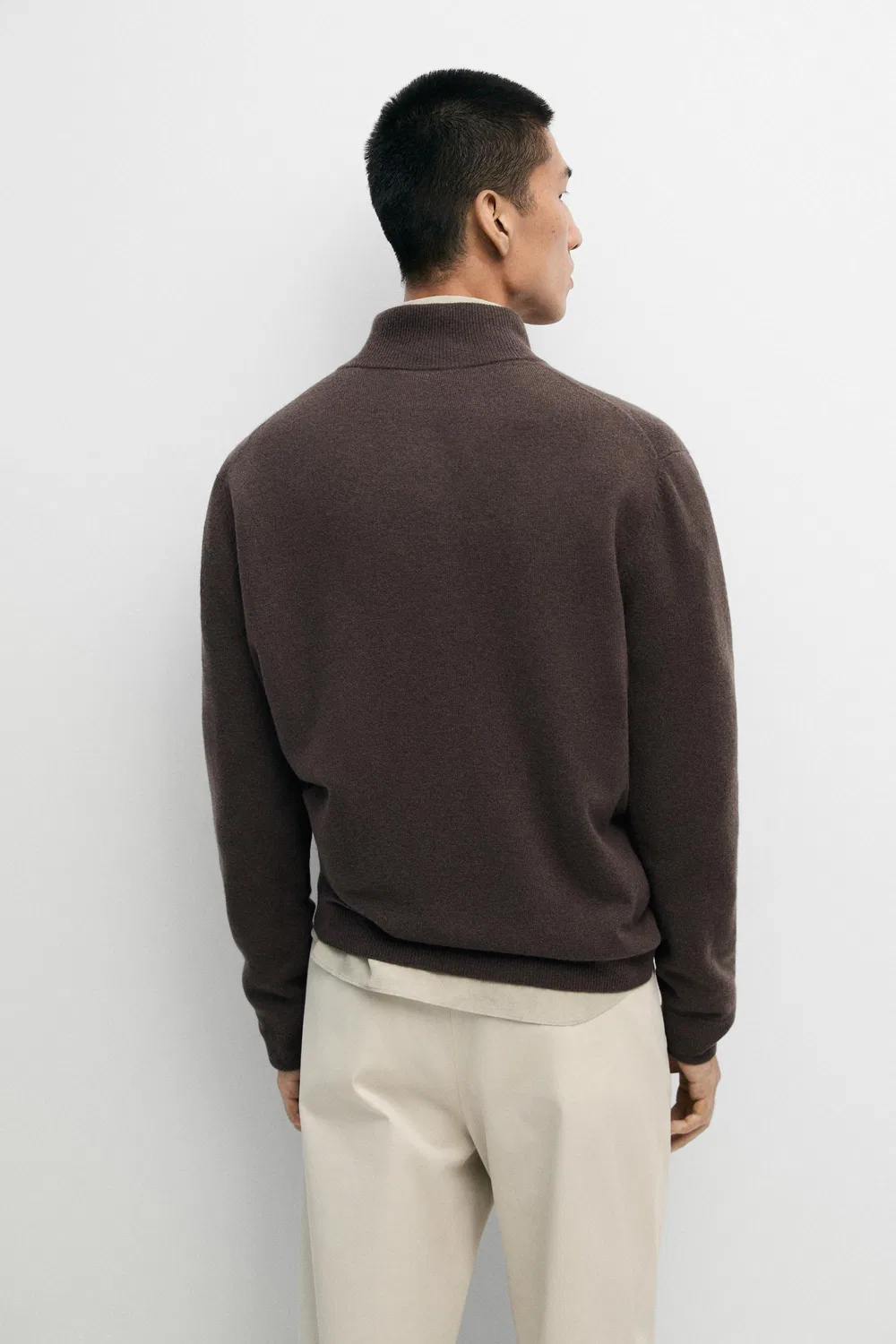Кардиган Massimo Dutti Wool Blend Zip-detail, коричневый — фото 4