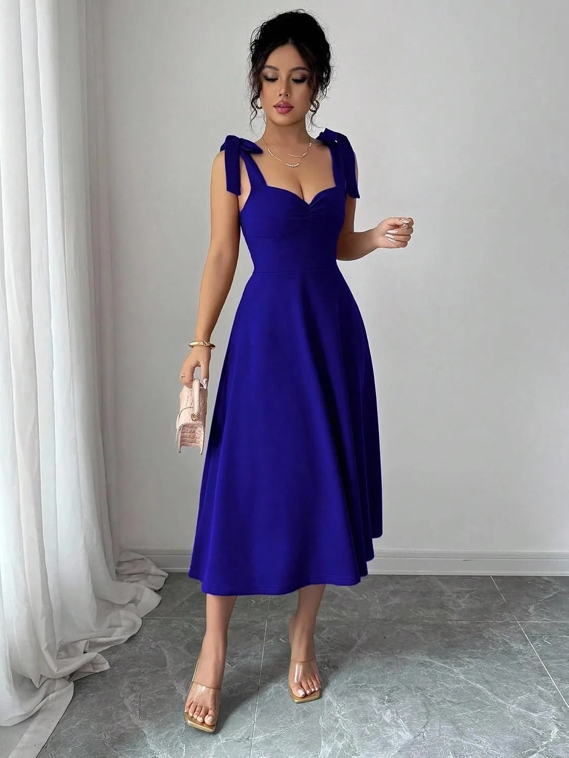 Женское миди платье без рукавов элегантное повседневное, Royal Blue — фото 3