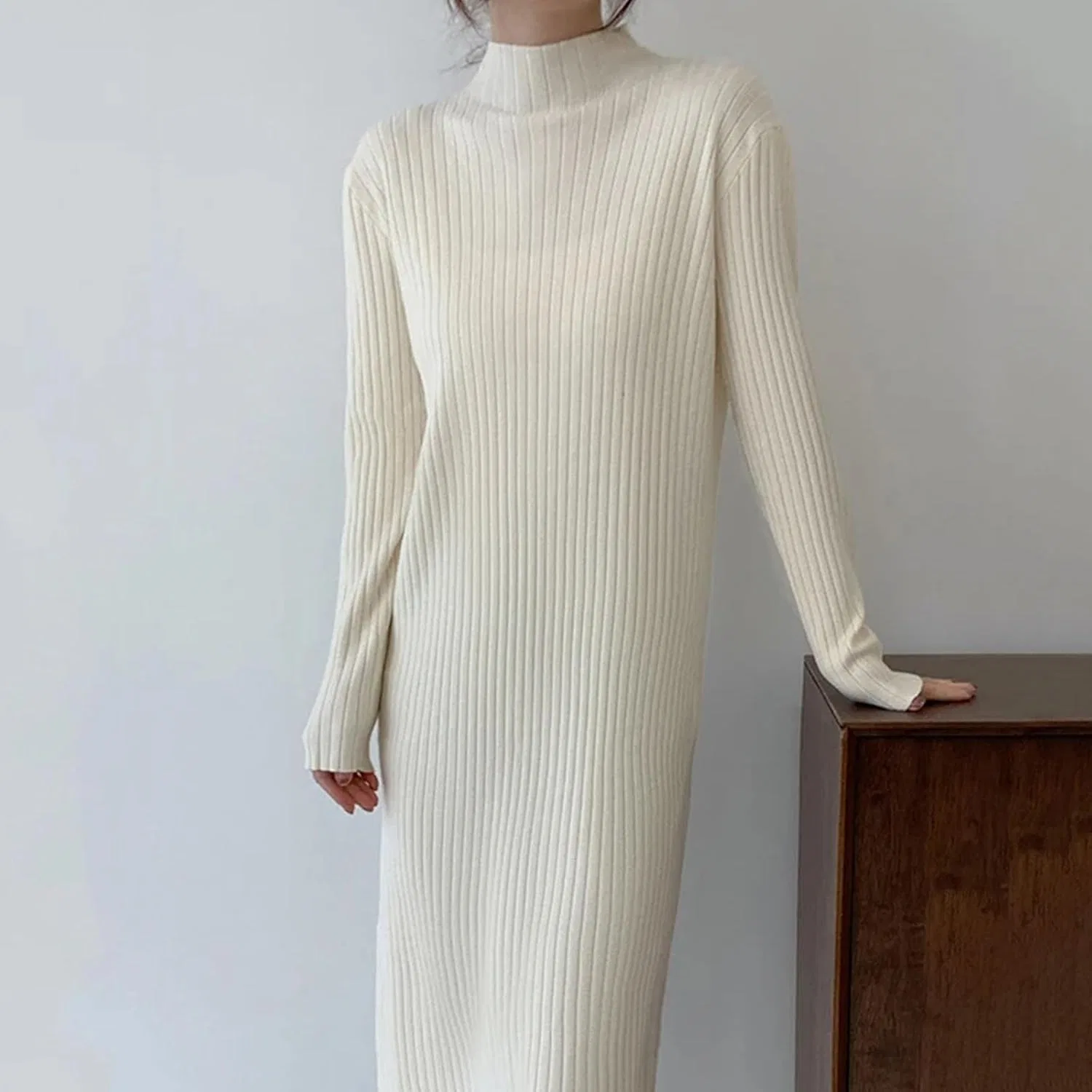 Женское платье-свитер с высоким воротом Casual, Apricot — фото 2