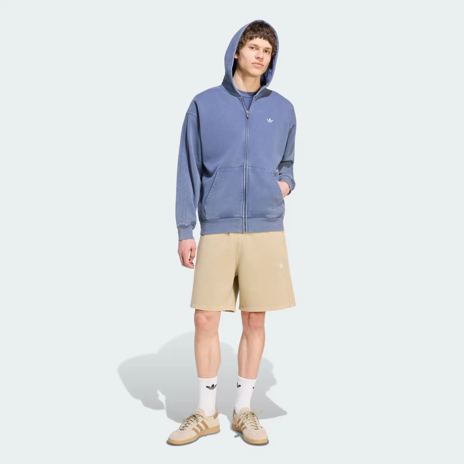 Мужское худи на молнии свободного кроя Trefoil Essentials Washed Full Zip Loose, Adidas Originals, темно-синий — фото 3