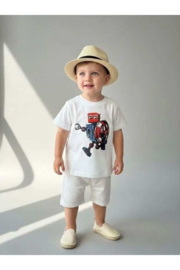 Детская футболка для мальчиков с принтом Robot Zekids, White — фото 4