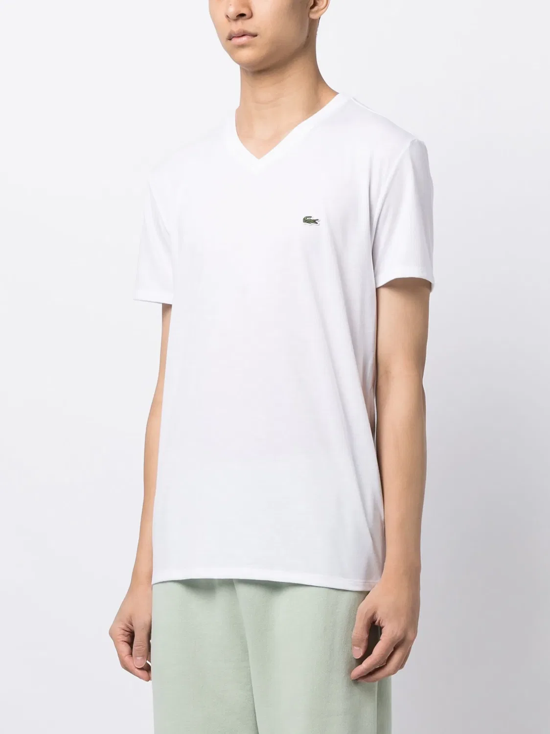 Футболка с V-образным вырезом и логотипом Lacoste, белый — фото 3