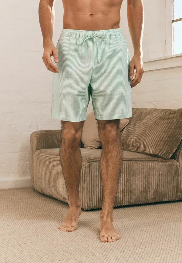 Комплект пижамных шорт Regular fit, Striped, Regular fit - woven stripe pyjama shorts 2 pack, Next, Green, синий/зеленый — фото 2