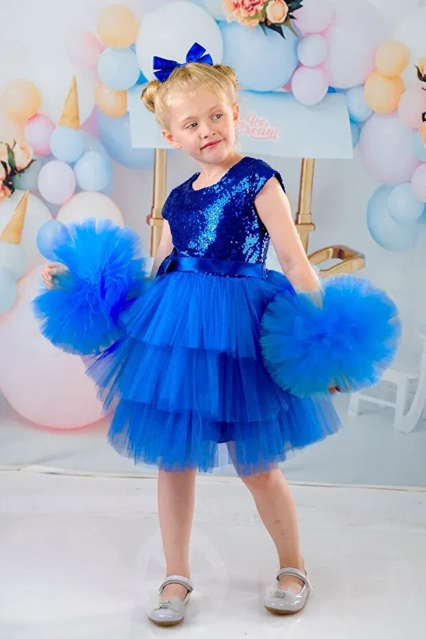 Детское платье для девочек с длинным рукавом Delfini Kids, Sax Blue — фото 3