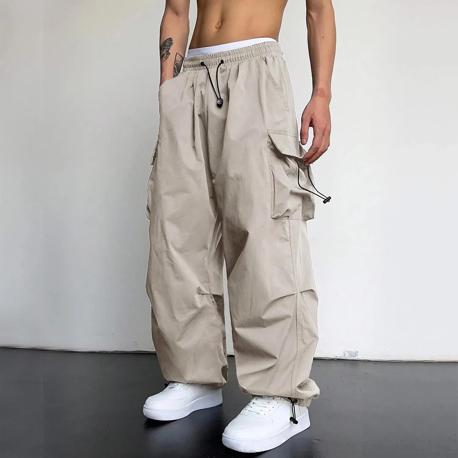 Мужские брюки карго с эластичным поясом, Parachute Pants, хаки — фото 2