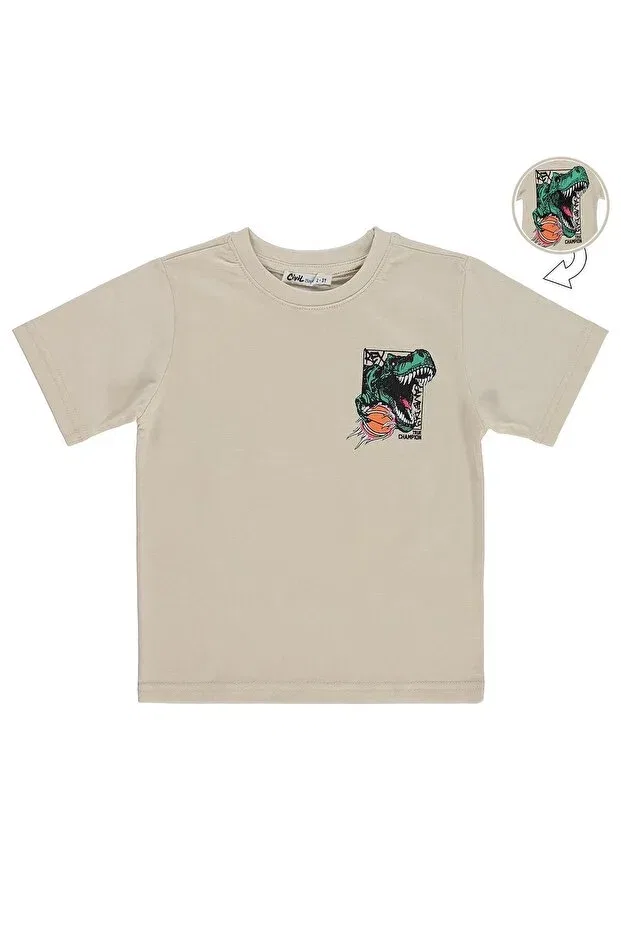 Детская футболка для мальчиков с принтом Rex dinosaur print Civil Boys, Stone Color — фото 3